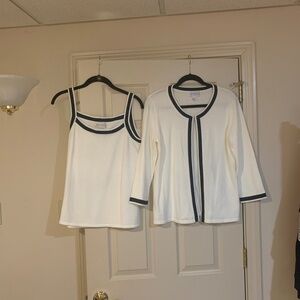 Casual Corner Annex Ivory/Navy Blue Twin Sweater Set sz L